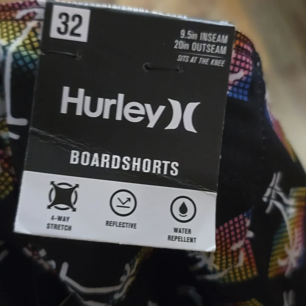Hurley Men's Board Shorts Swim Trunks Black Palm Trees Size 32 NWT‎